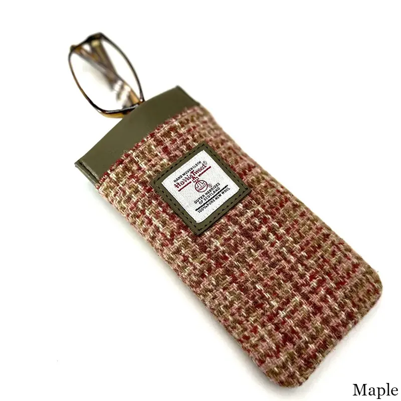 B90205 MAPLE Colour Handmade Harris Tweed Soft Glasses Case Side View Gaelsong