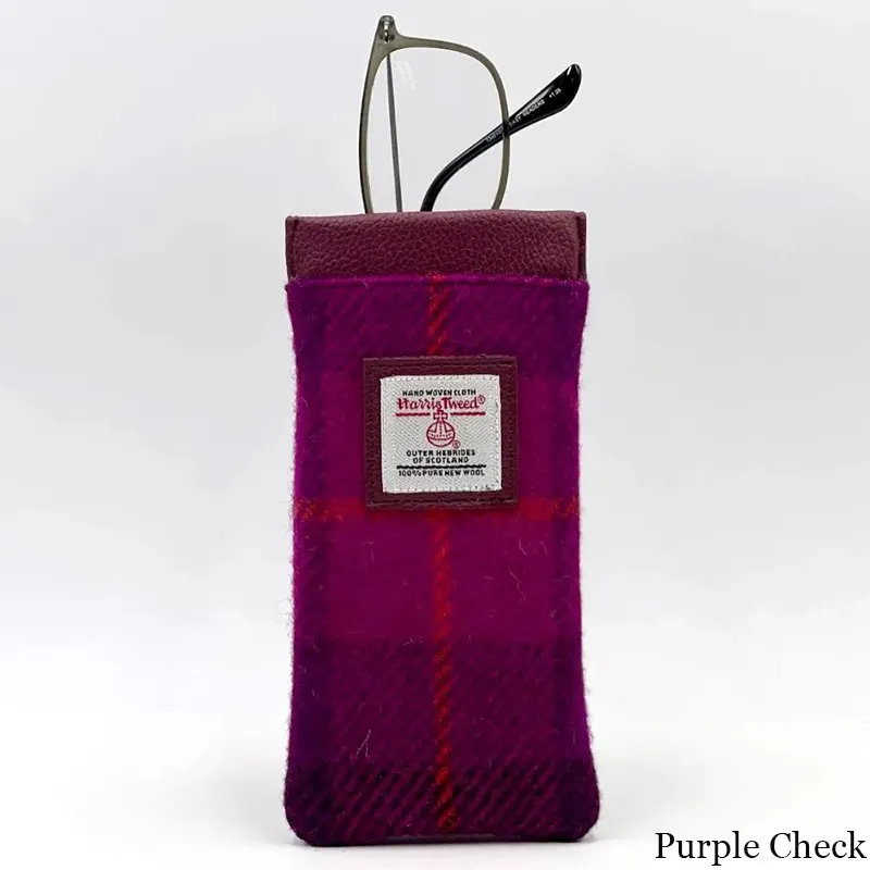 B90205 PURPLE CHECK Colour Handmade Harris Tweed Soft Glasses Case Gaelsong