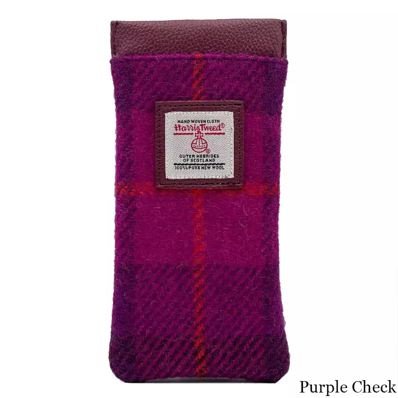 B90205 PURPLE CHECK Colour Handmade Harris Tweed Soft Glasses Case Gaelsong