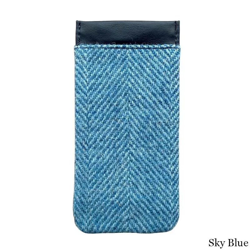 B90205 SKY BLUE Colour Handmade Harris Tweed Soft Glasses Case Back Side View Gaelsong