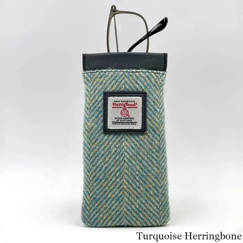 B90205 TURQUOISE HERRINGBONE Colour Handmade Harris Tweed Soft Glasses Case Gaelsong