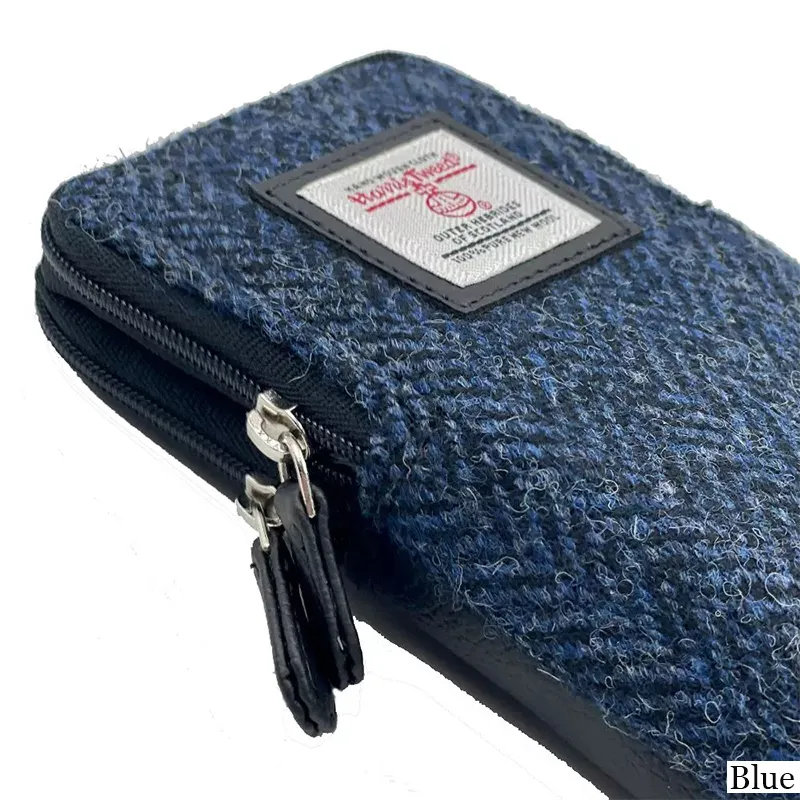 B90206 BLUE Colour Handwoven Harris Tweed Double Glasses Case Closeup View Gaelsong