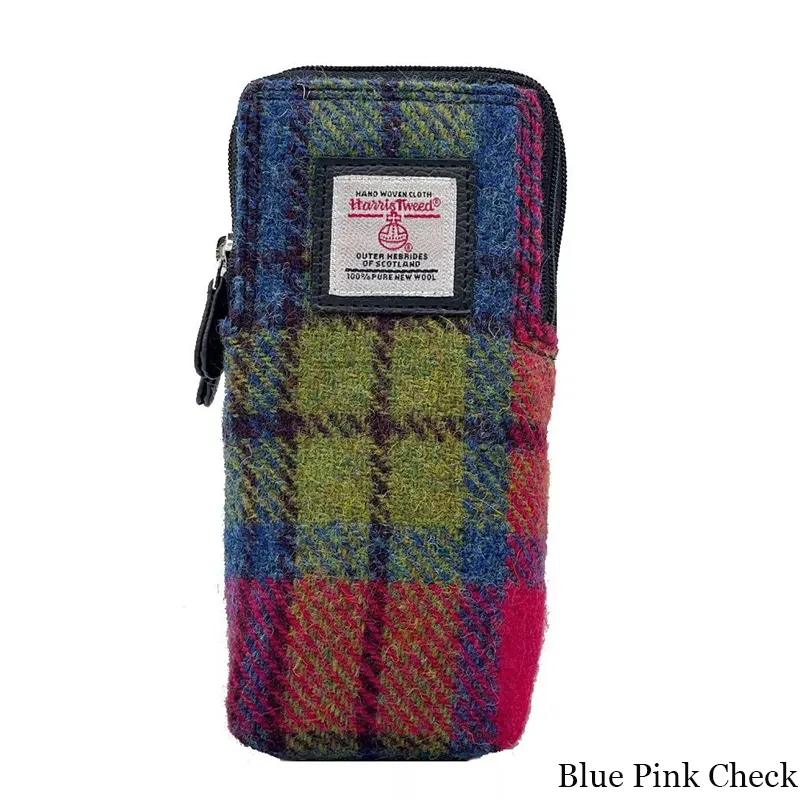 B90206 BLUE PINK CHECK Colour Handwoven Harris Tweed Double Glasses Case Gaelsong