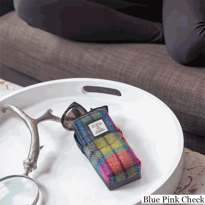 B90206 BLUE PINK CHECK Colour Handwoven Harris Tweed Double Glasses Case Lifestyle Gaelsong