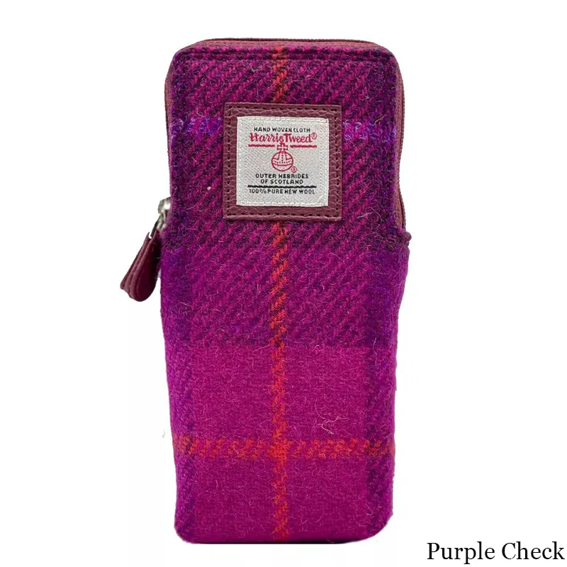 B90206 PURPLE CHECK Colour Handwoven Harris Tweed Double Glasses Case Gaelsong