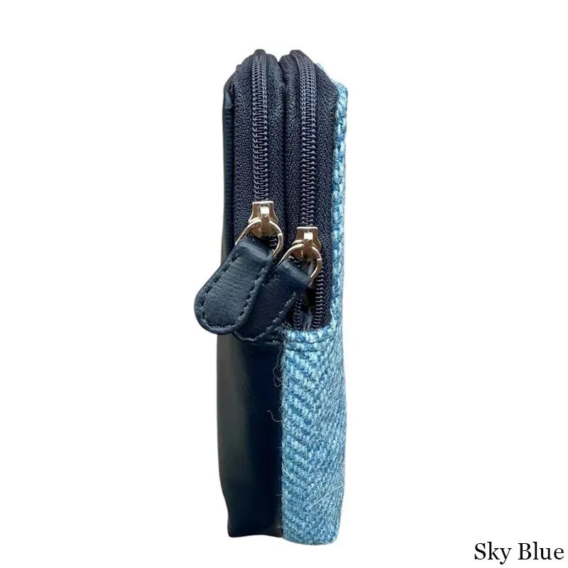 B90206 SKY BLUE Colour Handwoven Harris Tweed Double Glasses Case Back Side View Gaelsong