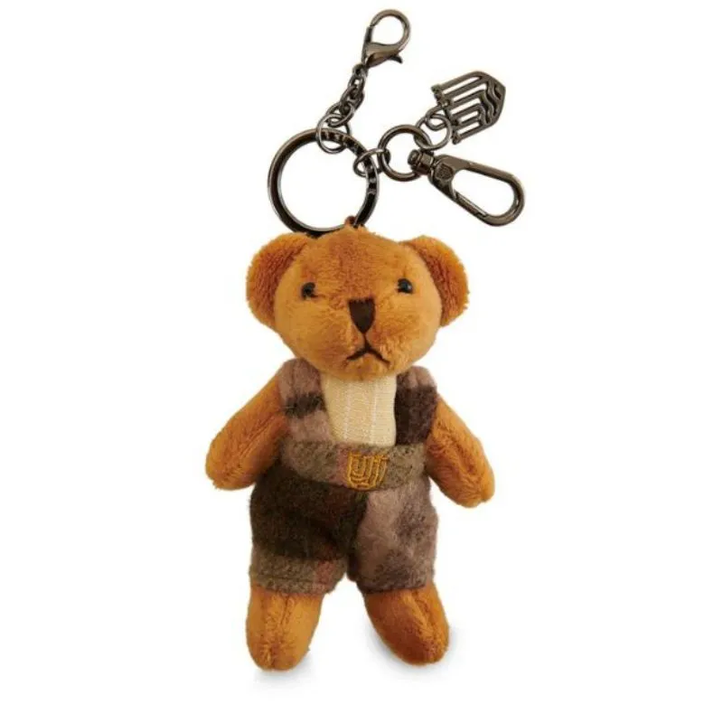 B90207 Handcrafted Teddy Bear Harris Tweed Keychain Chesnut Tartan Gaelsong