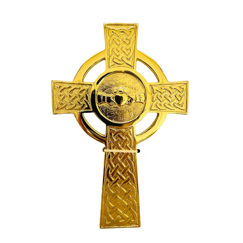 Claddagh Cross Wall Hanging Decor Polished Brass Gaelsong 