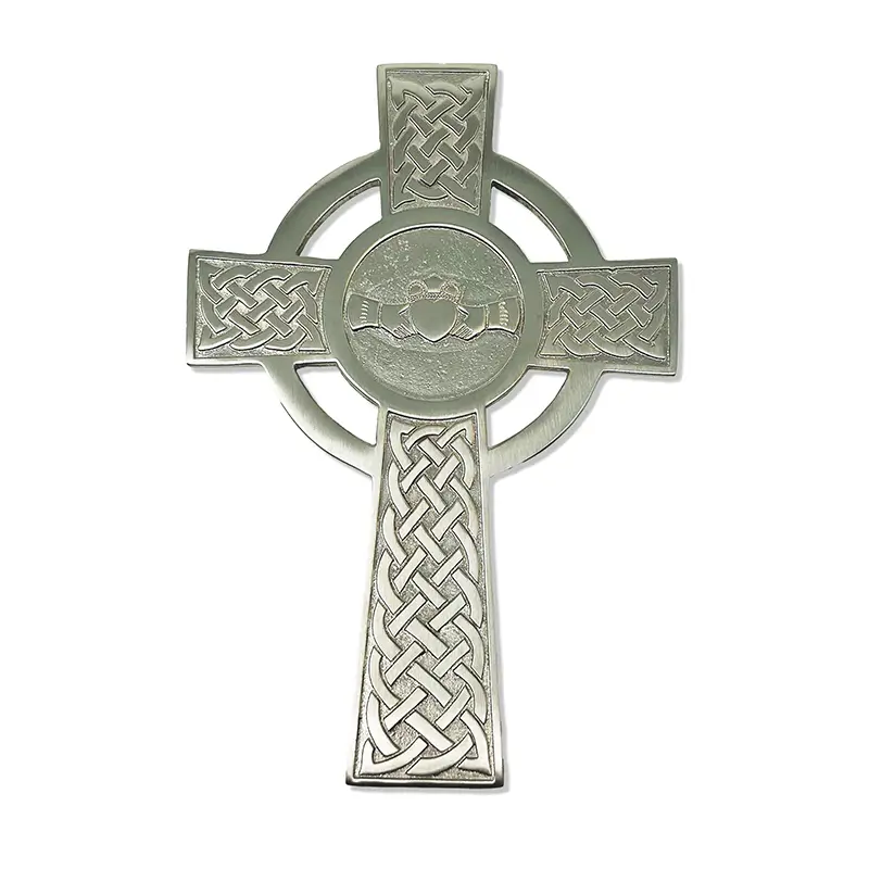 Claddagh Cross Wall Hanging Decor Satin Nickel Gaelsong 