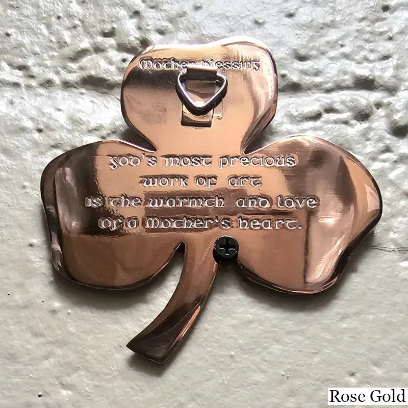 D22211 ROSE GOLD Irish Three Leaf Shamrock Wall Decor with Mother Blessing Back Sie Blessing View Gaelsong