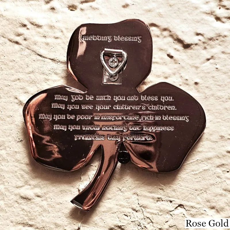 D22212 ROSE GOLD Irish Three Leaf Shamrock Wall Decor with Wedding Blessing View Gaelsong