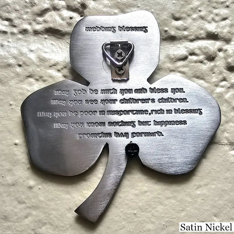 D22212 SATIN NICKEL Irish Three Leaf Shamrock Wall Decor with Wedding Blessing View Gaelsong
