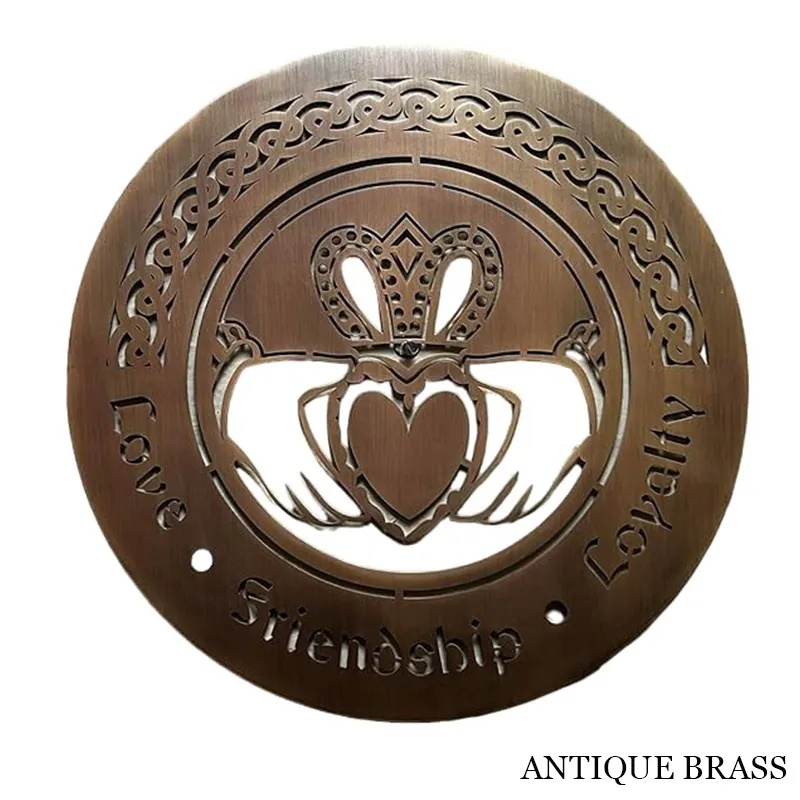D22215 Color ANTIQUE BRASS Round-Shaped Irish Claddagh Wall Art Shop online on Gaelsong
