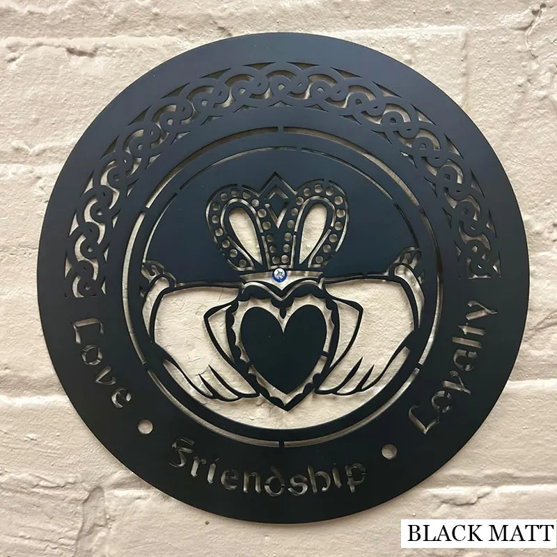 D22215 Color BLACK MATT Round-Shaped Irish Claddagh Wall Art Shop online on Gaelsong