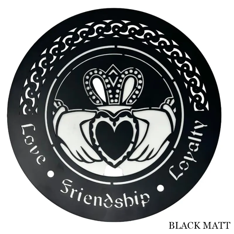 D22215 Color BLACK MATT Round-Shaped Irish Claddagh Wall Art Gaelsong