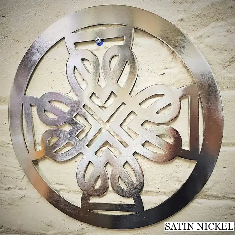D22218 COLOR SATIN NICKEL Round Shaped Celtic Cross Wall Decor Gaelsong