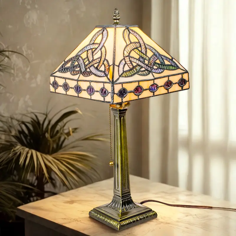 Trinity Knot Lamp Made of Stained Glass Ivory Gaelsong