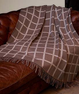 Soft Merino Wool Check Throw in Brown