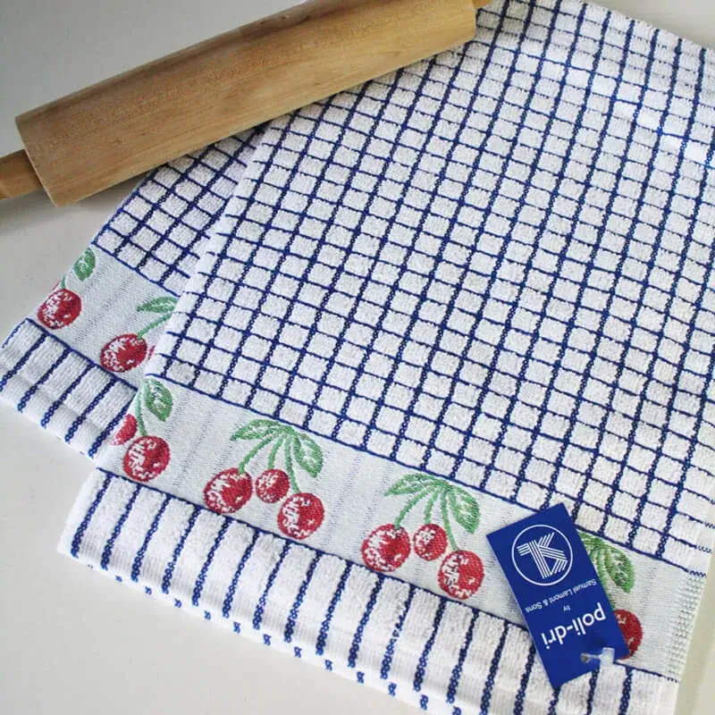 D50649 CHERRIES Irish Designed Jacquard Tea Towel- Set of 3 Closeup View Design Gaelsong