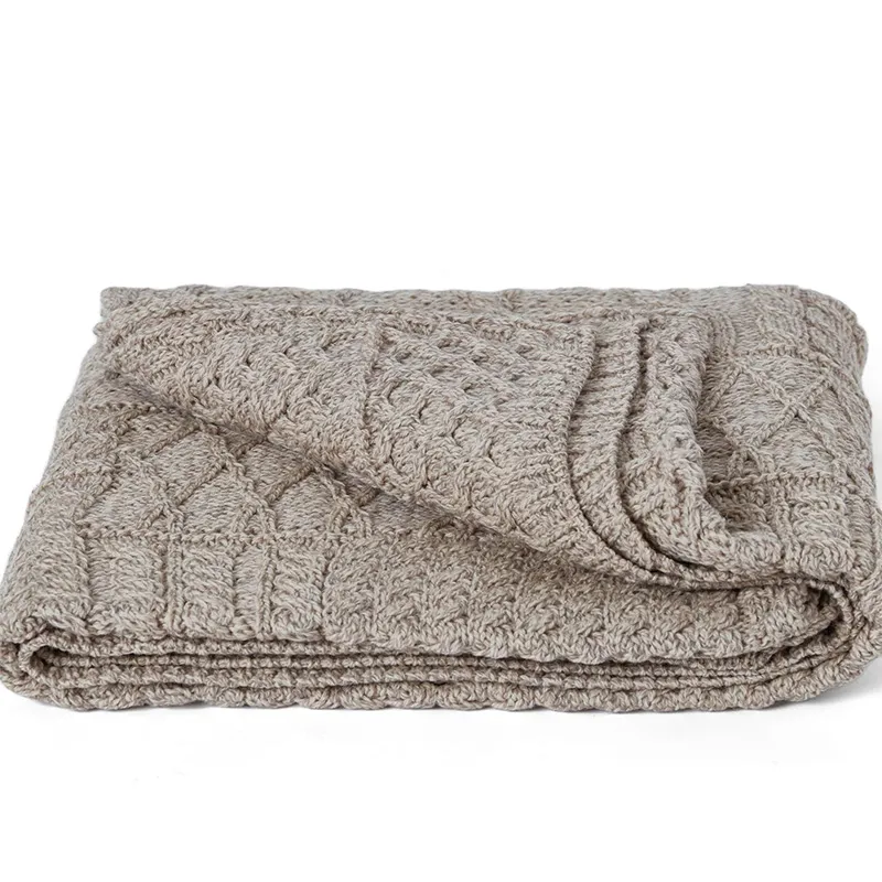 D50662 Color MISTYBEIGE Patchwork Aran Wool Throw Gaelsong
