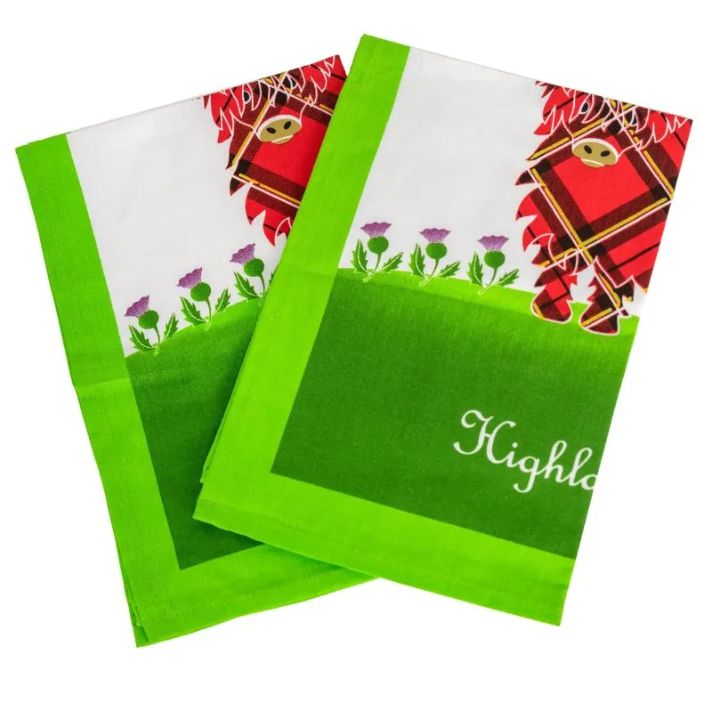 D50690 Highland Cow Cotton Tea Towel  Set Gaelsong