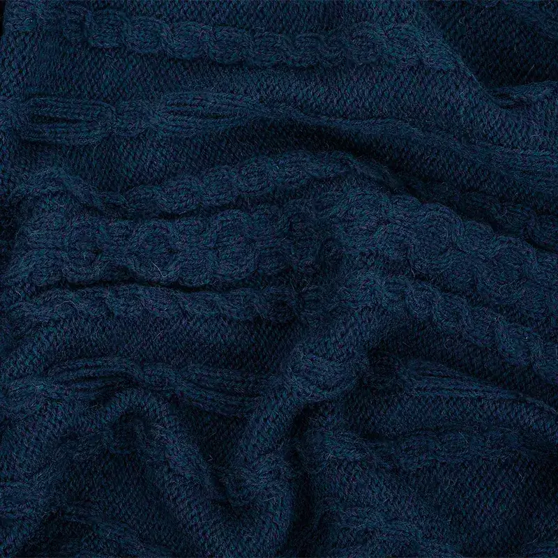 D50709 Achill Fisherman Diamond Knit Aran Throw OCEAN BLUE Closeup Knit View  Gaelsong