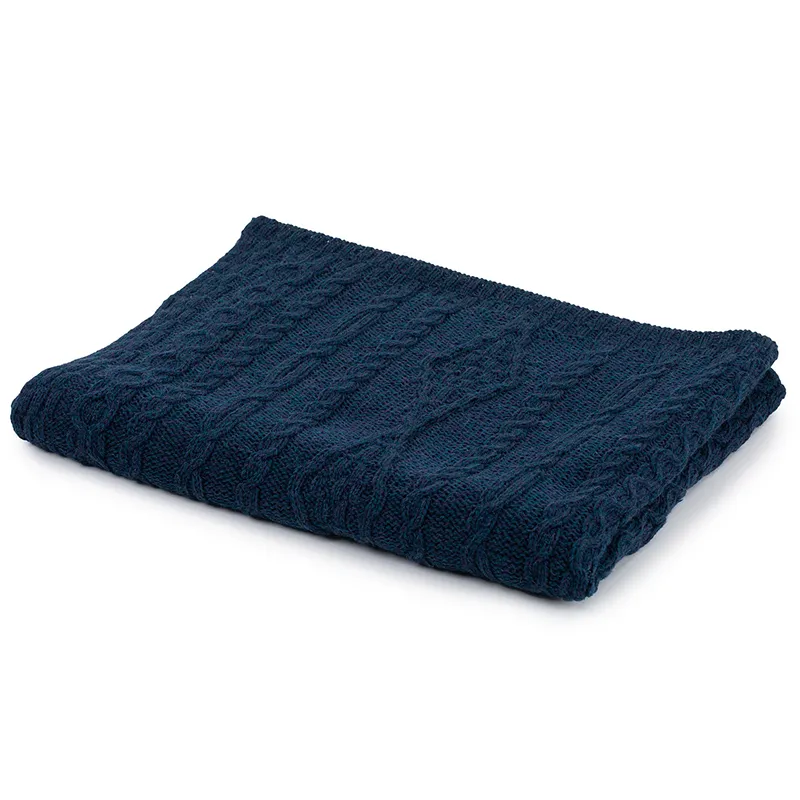 D50709 Achill Fisherman Diamond Knit Aran Throw OCEAN BLUE Folded View Gaelsong