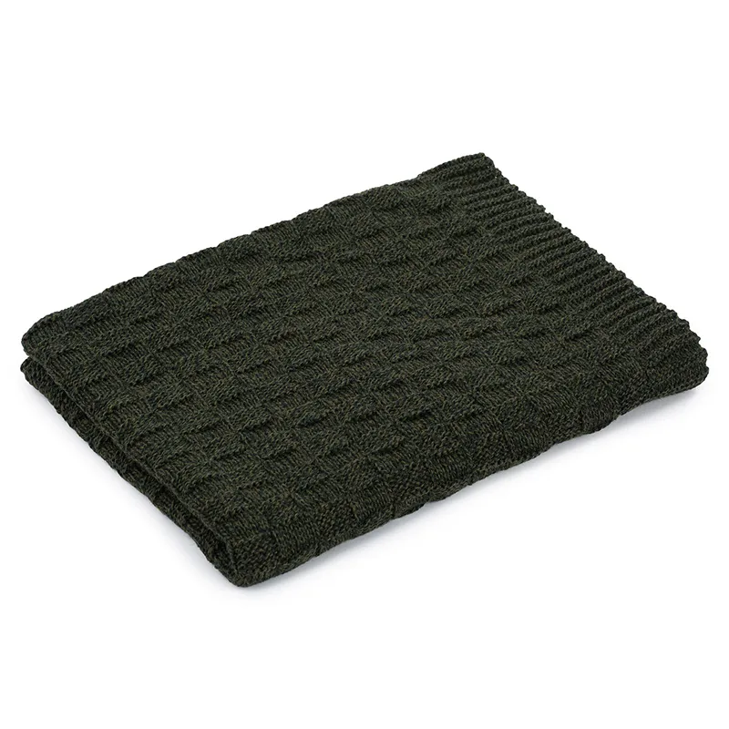 D50710 Irish Fisherman Wool Basket Stitch Throw ARMY GREEN Folded View Gaelsong