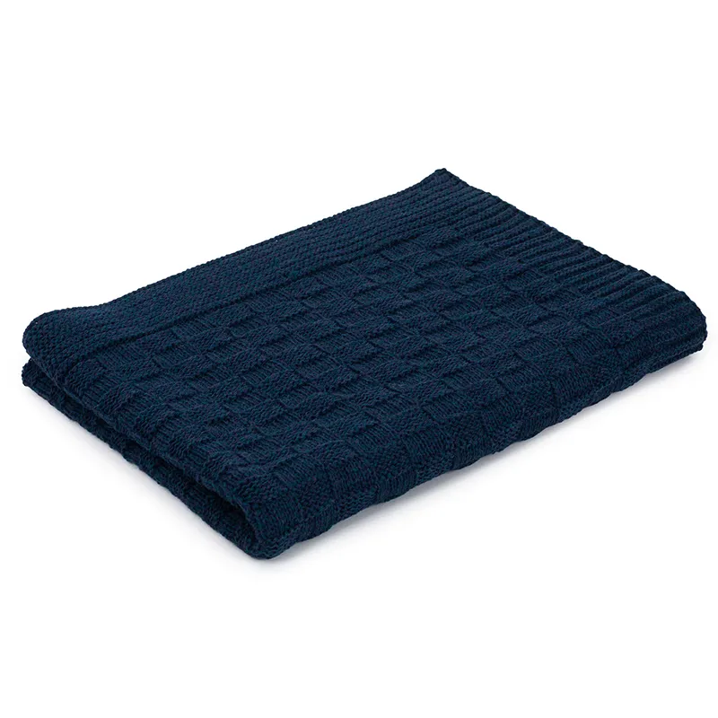 D50710 Irish Fisherman Wool Basket Stitch Throw OCEAN BLUE Folded View Gaelsong