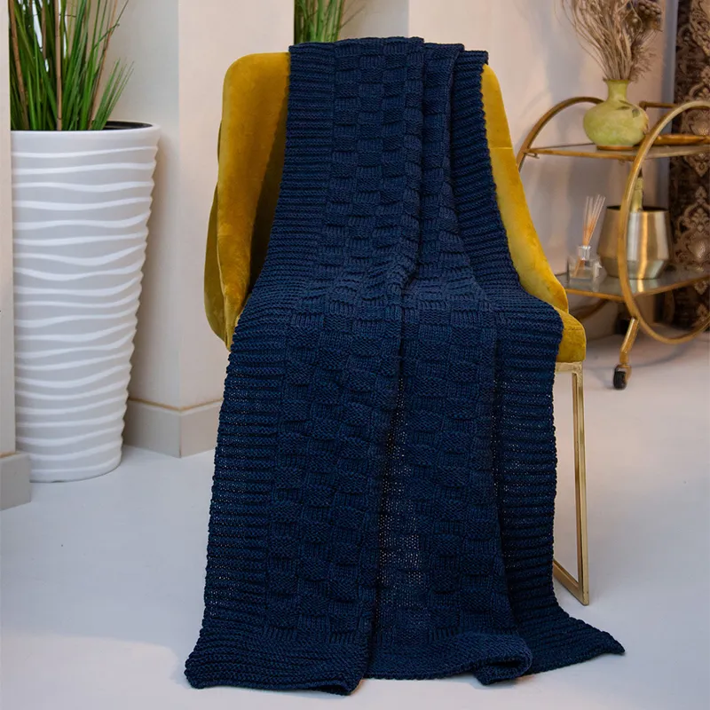 D50710 Irish Fisherman Wool Basket Stitch Throw OCEAN BLUE Gaelsong