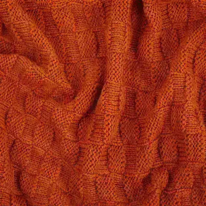 D50710 Irish Fisherman Wool Basket Stitch Throw ORANGE Closeup Knit View Gaelsong