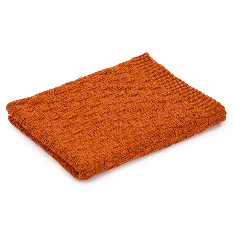 D50710 Irish Fisherman Wool Basket Stitch Throw ORANGE Folded View Gaelsong