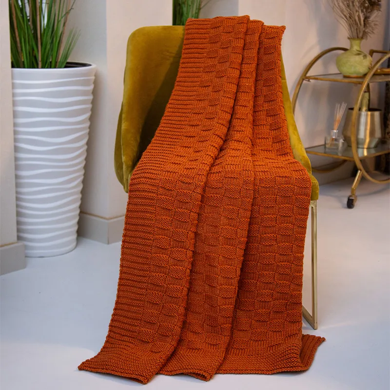 D50710 Irish Fisherman Wool Basket Stitch Throw ORANGE Gaelsong