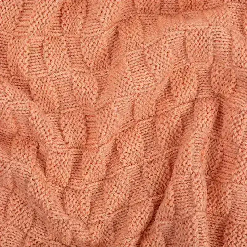D50710 Irish Fisherman Wool Basket Stitch Throw PEACH ORANGE Closeup Knit View Gaelsong