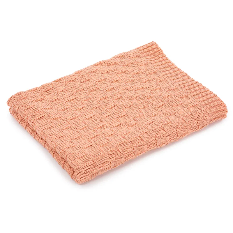 D50710 Irish Fisherman Wool Basket Stitch Throw PEACH ORANGE Folded View Gaelsong