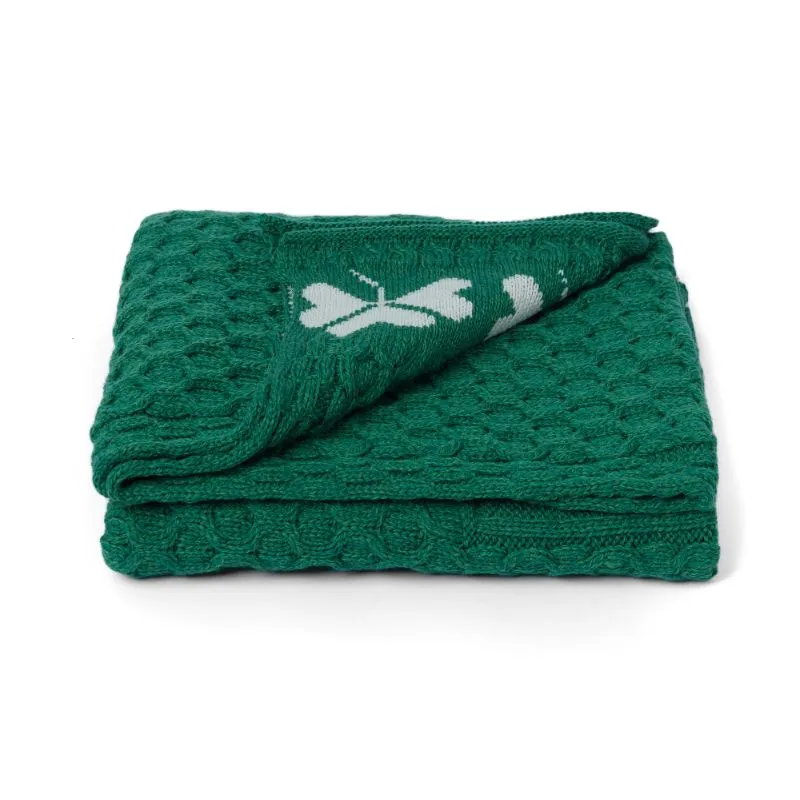 D50711 Merino Wool Honeycomb Throw with Shamrocks Folded Gaelsong