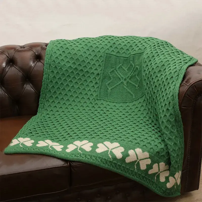 D50711 Merino Wool Honeycomb Throw with Shamrocks Gaelsong