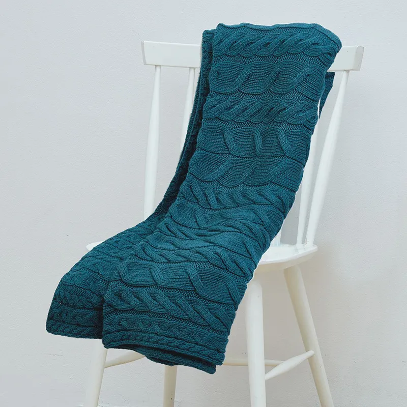 D50732 TEAL BLUE Colour Supersoft Merino Chunky Cable Knit Throw Lifestyle Gaelsong