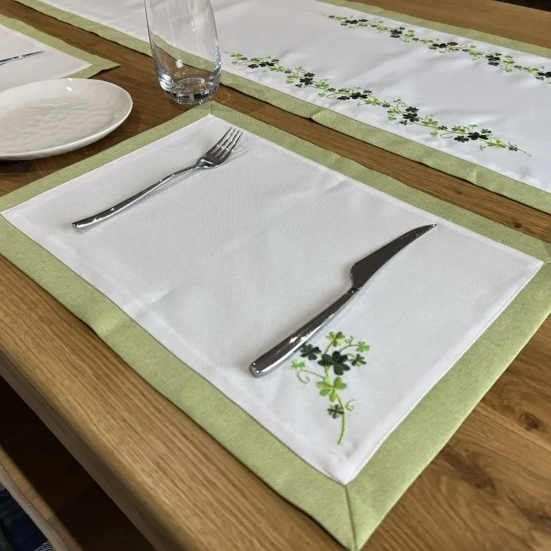 D50736PLACEMATS Embroidered Irish Shamrock Tablecloth Collection On the Table Gaelsong