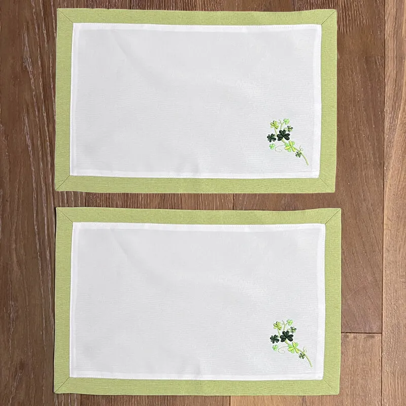 D50736PLACEMATS Embroidered Irish Shamrock Tablecloth Collection Set of 2 Placemats on Gaelsong