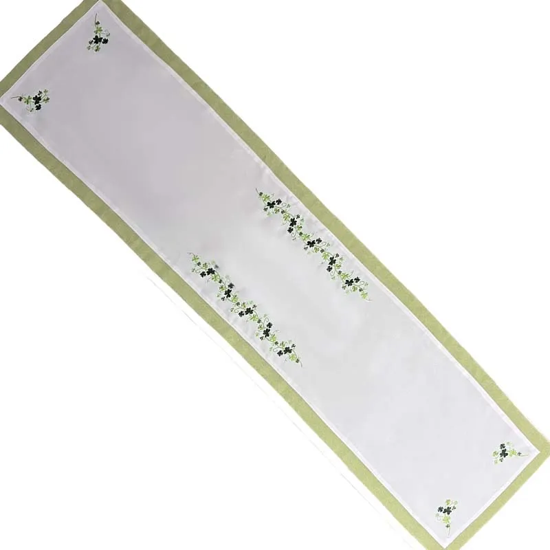 D50736 TABLE RUNNER Embroidered Irish Shamrock Tablecloth Collection On the Table Gaelsong