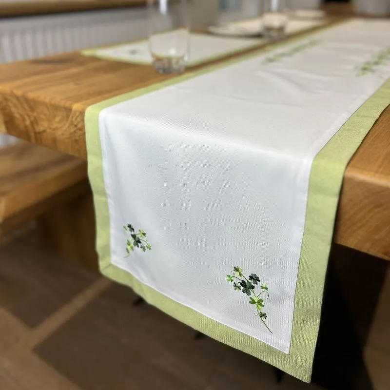 D50736 TABLERU NNER 72INCH Embroidered Irish Shamrock Tablecloth Collection Details Gaelsong