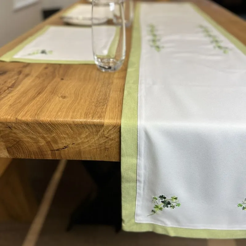 D50736TABLERUNNER72INCH Embroidered Irish Shamrock Tablecloth Collection On the Table Gaelsong