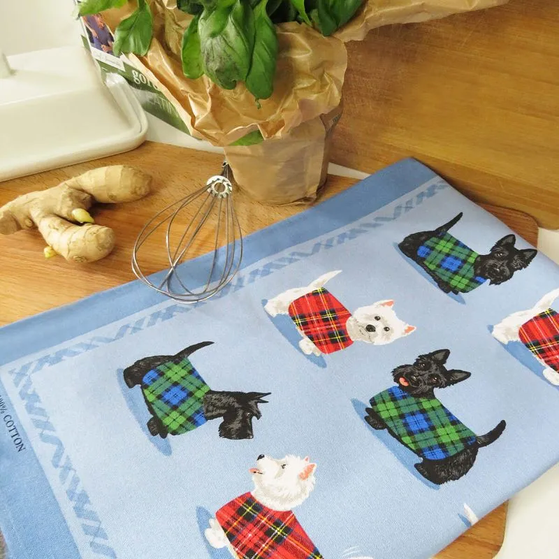 D50741 Cotton Scottie & Westie Tea Towel Closeup View Gaelsong