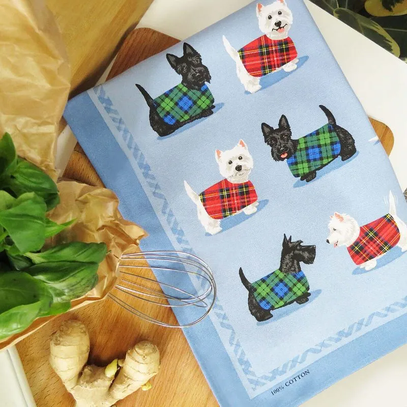 D50741 Cotton Scottie & Westie Tea Towel Closeup Design Gaelsong