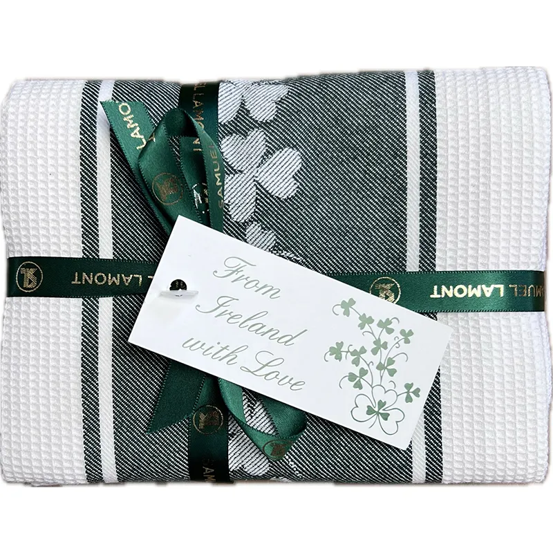 D50743 Waffle Shamrock Kitchen Towel Set of 2 Studio Gaelsong