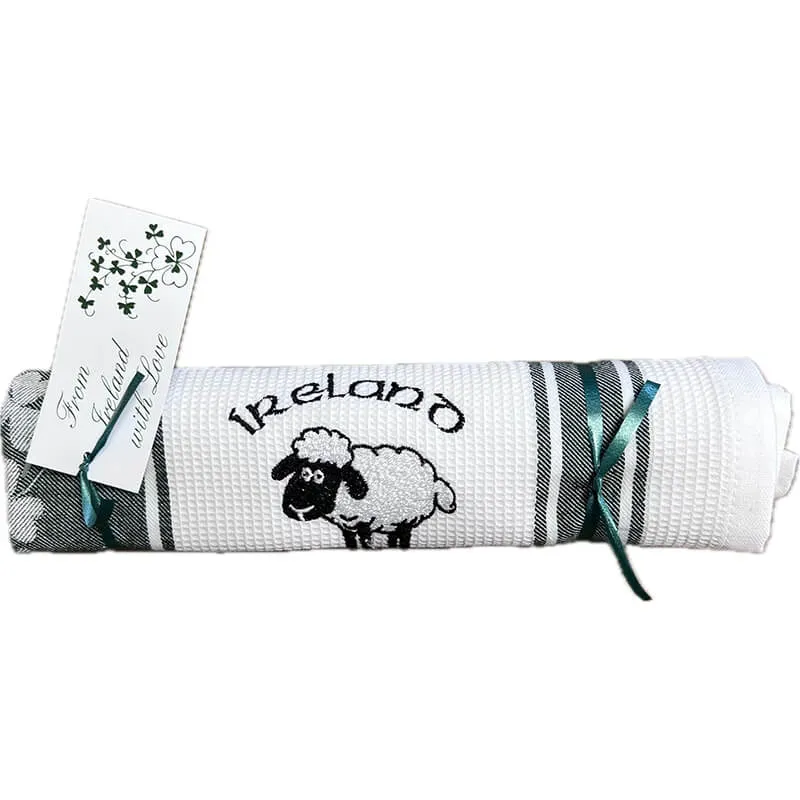 D50744 SHEEP Irish Designed Embroidered Tea Towels Gaelsong