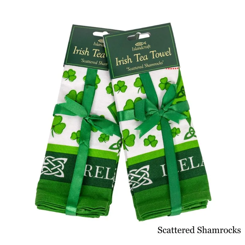D50749 SCATTERED SHAMROCK Print Cotton Irish Designed Kitchen Towels Folded set of 2Gaelsong