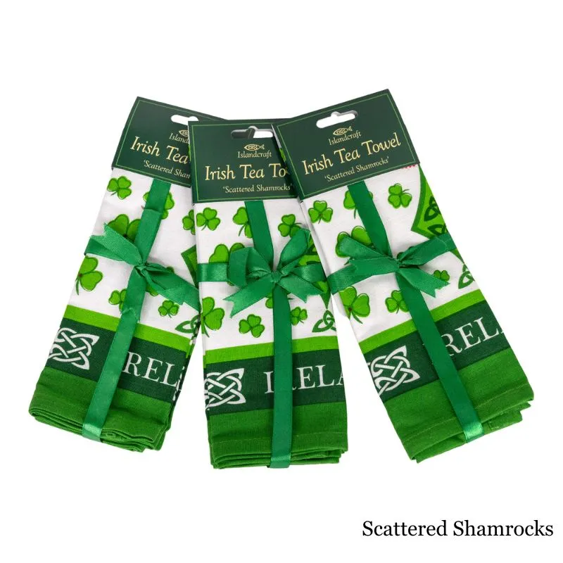D50749 SCATTERED SHAMROCK Print Cotton Irish Designed Kitchen Towels Folded set of 3 Gaelsong