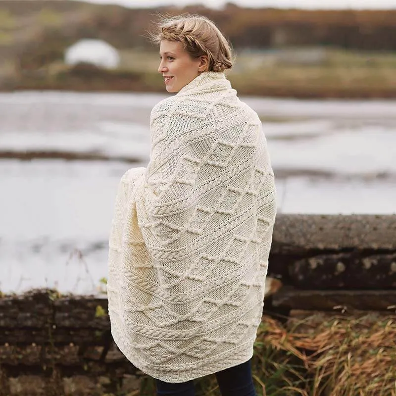 Traditional Merino Wool Irish Cable Blanket
